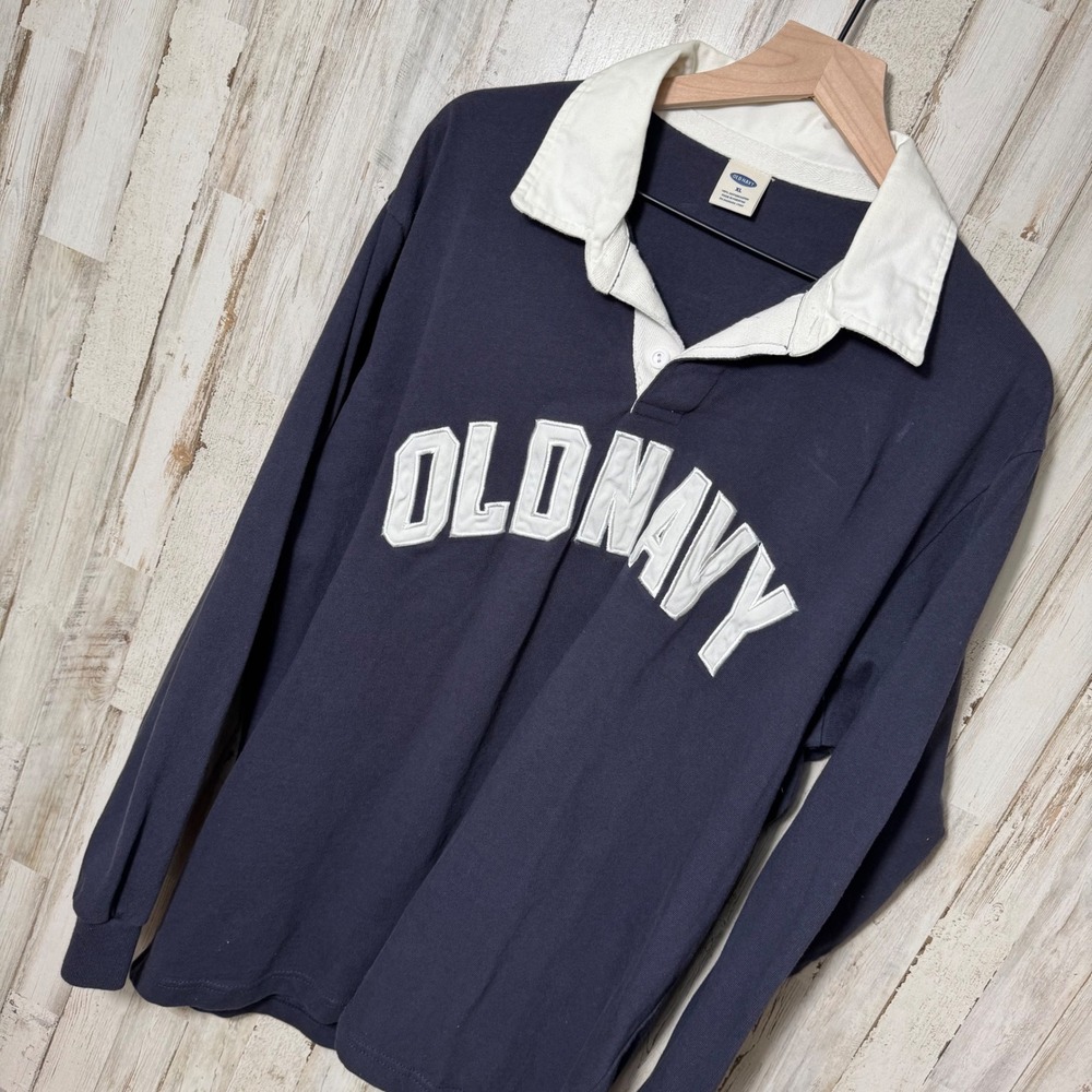 Vintage Y2K‎ Old Navy Long Sleeve Rugby Shirt Navy White Mens XL
